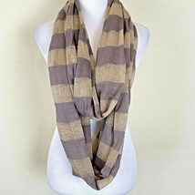 Ann Taylor LOFT Infinity Scarf Circle Brown Gold Metallic Stripes Lightw... - $13.85