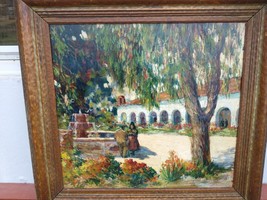 Early California oil of San Fernando Mission 1929 by O Fales - £359.71 GBP