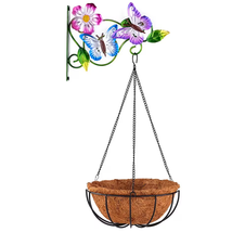 NEW Floral Butterfly Decorative Hanging Planter w/ 8&quot; basket &amp; coir line... - £12.33 GBP