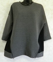 a.n.a. Black Gray Knit Pull Over Diagonal Zippers Bottom Front Size Large - £18.54 GBP