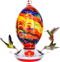 Hummingbird Feeder for Outdoors Hanging, Hand Blown Glass Hummingbird Fe... - $37.31