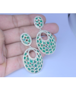 925 Sterling Silver Antique Emerald Earring Studded With Pave Diamonds - $14,398.49 MXN