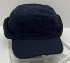 Dockers Ear Flap Cap Hat Mens One Size Navy Blue Wool Blend Quilted Lining - $14.85