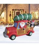 BEACH THEME SANTA &amp; FRIENDS DRIVING SURF WOODY WAGON 8&#39; LED CHRISTMAS AI... - $350.25 CAD