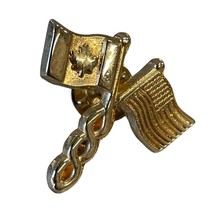 Canada American Flag Intertwined Tie Lapel Pinback Goldtone Vintage - £6.78 GBP