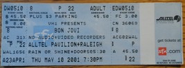 Bon Jovi 2001 Full Ticket Stub Raleigh North Carolina Alltel Pavalion VH... - £11.57 GBP