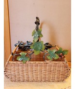 Wicker and Metal Basket Grapes Leaves Handle &quot; x &quot; x &quot; Free Shipping - £39.31 GBP