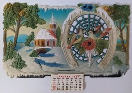 Vintage 1957 Germany Embossed Diecut Calendar w/ Country Winter Scene &amp; Birds - £75.51 GBP