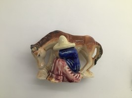 Vintage Japan Ceramic Planter Sombrero Man with Horse Western Figurine 6... - $240.25 MXN