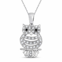 10kt White Gold Black Color Enhanced Diamond Owl Bird Animal Pendant 1/6 Ctw - £205.80 GBP