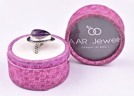 Rhodium Polished Handmade Pear Amethyst Women Elegant Designer Ring Daily Wear - £17.95 GBP+