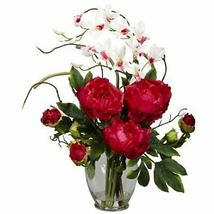 Nearly Natural Artificial 21.5 Peony and Orchid Flower Arrangement in Faux Water - £77.96 GBP