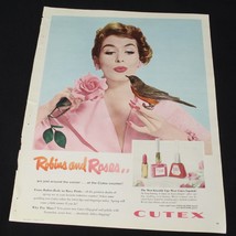 Vintage Print Ad 1955 Cutex Lipstick Strike Me Pink &amp; Nail Polish Rose Pearl - £7.66 GBP