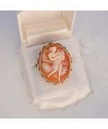 14K Gold Full Figure Hand Carved Cameo Ring Dancing Muse Lyre 1&quot; Fancy S... - $683.83 CAD