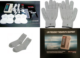 Nib Gold Hand Electrotherapy Tens Therapy Massager W/CONDUCTIVE Gloves+Socks - £62.04 GBP