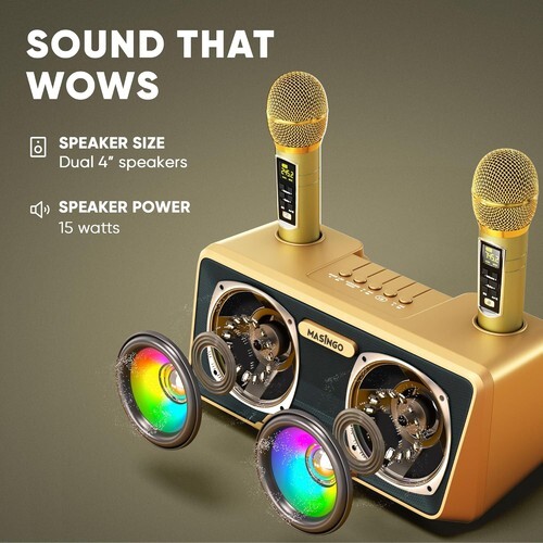 MASINGO Karaoke Machine w/ 2 Wireless Mics Portable Bluetooth Singing Speaker Item image 5