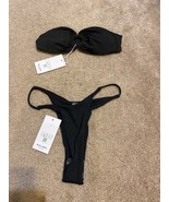Halara Solid Tube Top  High Cut Thong Bikini Set Swimsuit Black NWT size... - £21.91 GBP