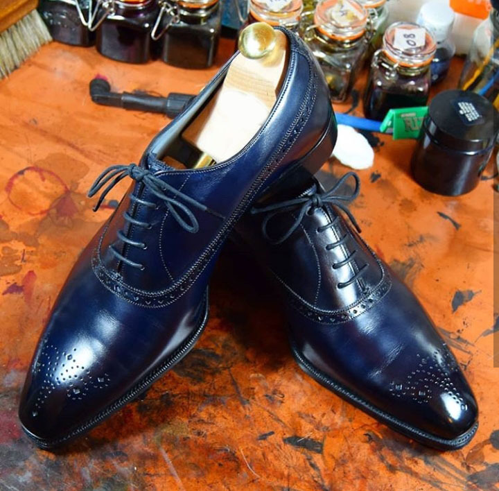 NEW  Handmade Nay Blue Men's Leather Brogue Shoes, Men's Lace Up Oxford Shoes