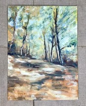 9 X 12 Original Art Impressionist Style Painting Autumn Forest Woods Earthtones - £54.75 GBP
