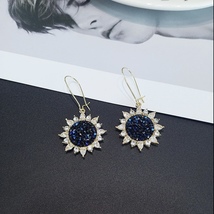 Women's Bule Crystal Sunflower Drop Dangle Earrings - £8.64 GBP
