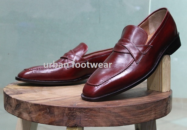 New Mens Formal Shoes Handmade Burgundy Leather Loafers & Slip On Moccasin Boot