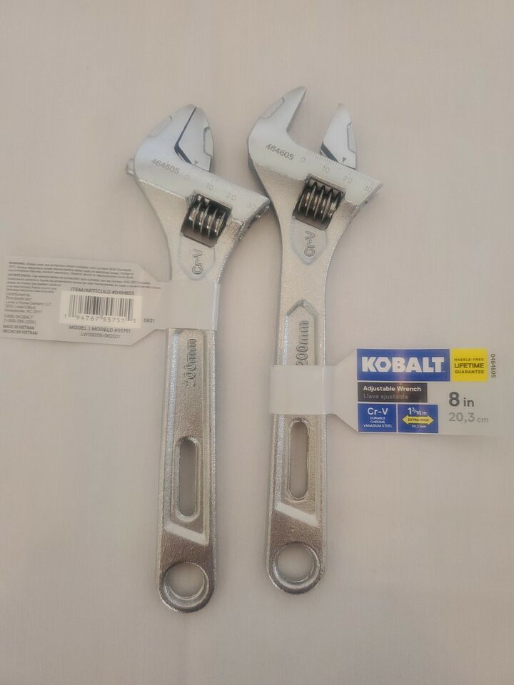 Wrench 8 inch KOBALT  Extra Wide Jaw  1 3/16in Lot of 2. Lifetime Guarantee - $19.80