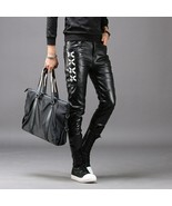 Black  Stylish Men Leather Pant Motorcycle Halloween Genuine Lambskin De... - $161.93 CAD+