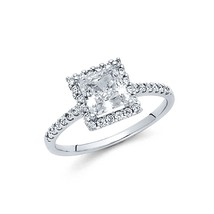 14K White Gold CZ Princess Halo Engagement Ring - £203.88 GBP