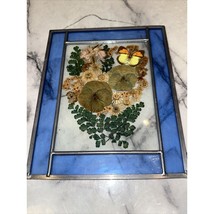 Vintage HandMade Pressed Dried Flower Preserved Butterfly Leaded Glass W... - $67.50