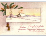 New Years Greeting Winter Landscape Poem Bells Embossed DB Postcard H24 - $2.92