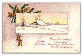 New Years Greeting Winter Landscape Poem Bells Embossed DB Postcard H24 - £2.29 GBP