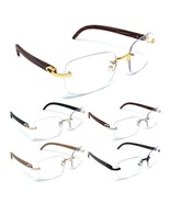 LUXE DASHER RIMLESS SQUARE SUN EYE GLASSES CLEAR LENSES METAL WOOD FRAME... - £7.13 GBP