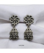 925 Sterling Silver Oxidized Flower dangle Jumka women Earrings - $1,872.27 MXN