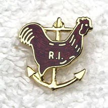 Rhode Island Red Rooster With Anchor Vintage Pin Metal Enamel Gold Tone - £10.29 GBP
