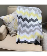 Vintage Crochet Afghan Blanket Throw Zig Zag Chevron Yellow Gray White 3... - £19.24 GBP