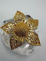 Vintage Signed Gold Large Flower Brooch 7cm - $24.75