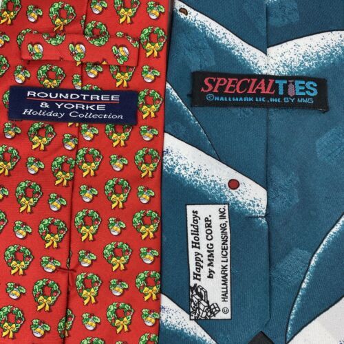 Christmas Ties Lot of 4 Candy Canes Santa Claus Playing Golf Wreaths Holiday Item image 7