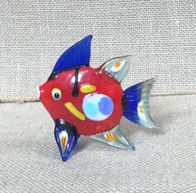 Hand Blown Art Glass Colorful Red Blue Fish Figurine Kitsch - $35.64