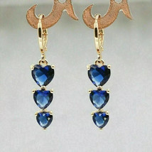 3.00Ct Heart Cut Simulated Sapphire Drop/Dangle Earrings 14K Yellow Gold... - $133.64