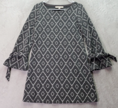 LOFT Shift Dress Women Petite XS Gray Geo Print Polyester Long Sleeve Round Neck - £14.81 GBP