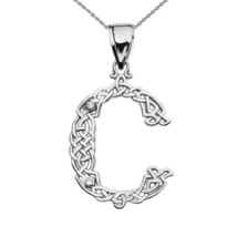 Sterling Silver CZ Celtic Knot Pattern Initial Letter C Pendant Charm Necklace - £38.60 GBP+