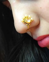 Bollywood Nath Gold Plated Kundan Nose Pin Indian Bridal Style Jewelry W... - £12.94 GBP