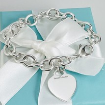 7.75&quot; Tiffany &amp; Co Engravable Blank Heart Tag Charm Bracelet in Sterling Silver - $249.00