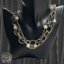 Premier Designs Brass and Faux Pearl Bellissimo Triple Strand Rope Link Necklace - £23.56 GBP