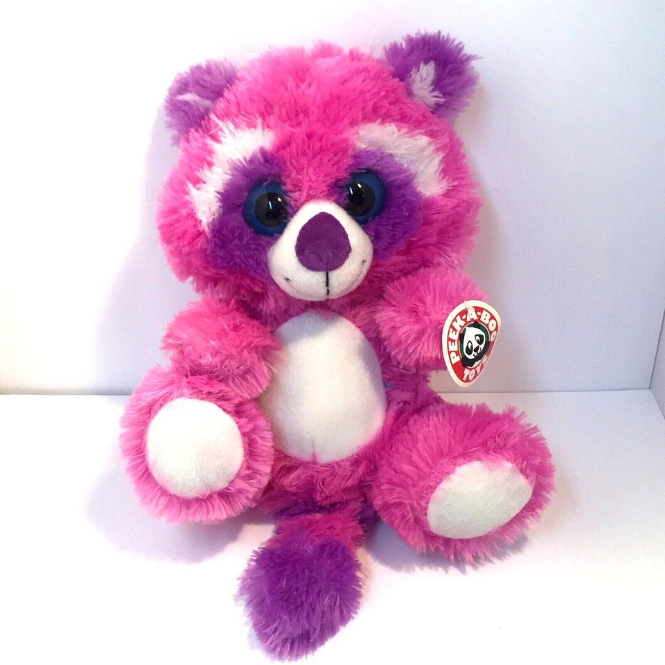 Primary image for PEEK-A-BOO PLUSH RACOON PINK PURPLE WHITE STUFFED RACOON ANIMAL TOY