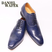 Fashion Men Leather Shoes Skin Prints Men Office Dress Classic Style Burgundy Bl - £100.26 GBP