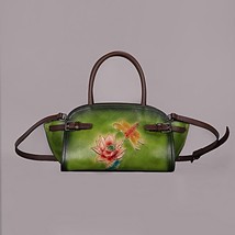 Retro Women Bag 2022 New First Layer Cow Leather Handbag Hand Painted Chinese St - £93.53 GBP
