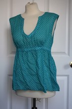 J. Crew 10 Aqua Blue Cotton Polka Dot Pleated Blouse Sleeveless Top 93610 - £8.96 GBP