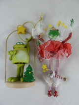 Whimsical Frog Ornaments for Christmas decor Russ and Bombay co. 4&quot; &amp; 5&quot; - £14.20 GBP