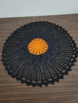 Hand Crocheted Halloween Orange and black doily large - £18.68 GBP
